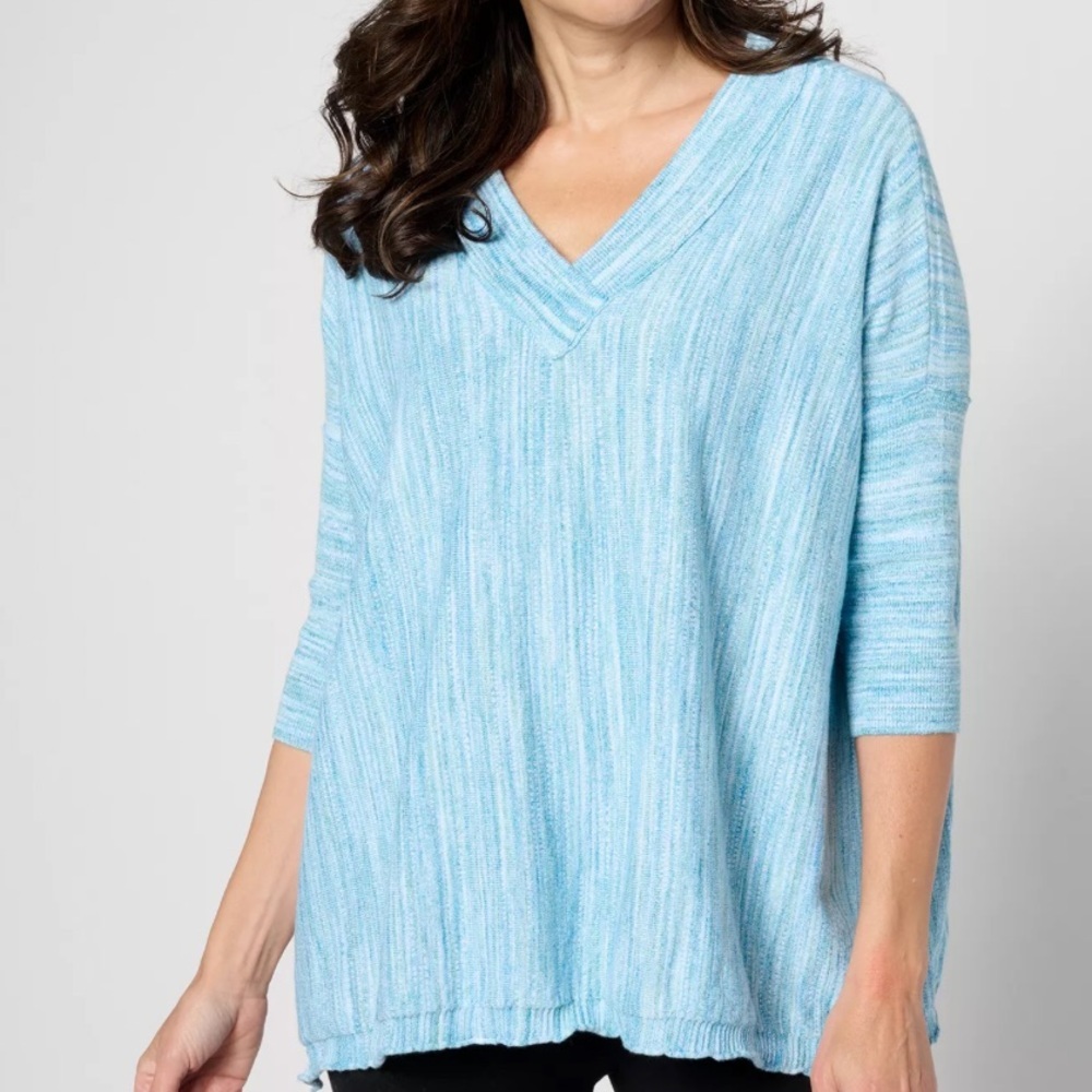 While & Warren blue knit dolman sleeve v-neck tunic oversized sweater size M/L